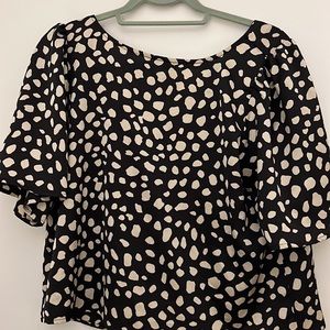 EUC Loft Dark Blue/Black Silky Short Sleeve Shirt - Size M